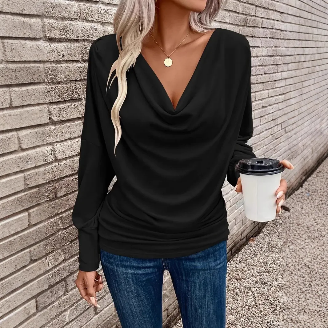 Tops Mujer V-neck Long-sleeved Daily T Shirts Woman Commuting Slim Top Women Summer New Versatile Office Elegant Fashion T-shirt