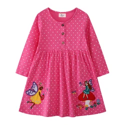 Jumping Meters 2-7T Fairy Baby Long Sleeve Princess Girls Dresses Animals Applique Dots Children's School Clothing Cute Party