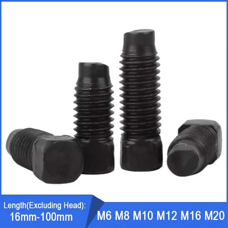 1/2/5/10~50Pcs M6 M8 M10 M12 M16 M20 Grade 4.8 Black Carbon Steel Square Head Convex End Set Screws Grub Bolts Machine Fasteners