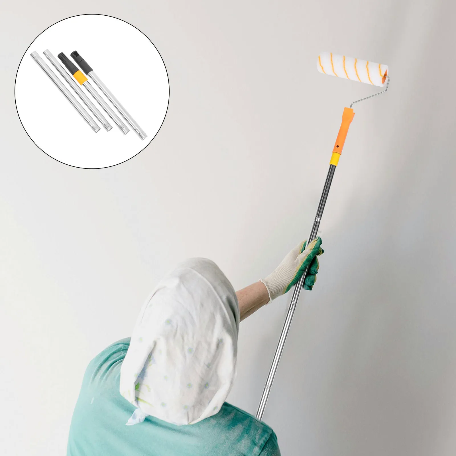 Telescopic Paint Extension Pole Stainless Steel 1.2 to 2.4 M Adjustable for Walls Ceilings Indoor Outdoor Painting No Splatter