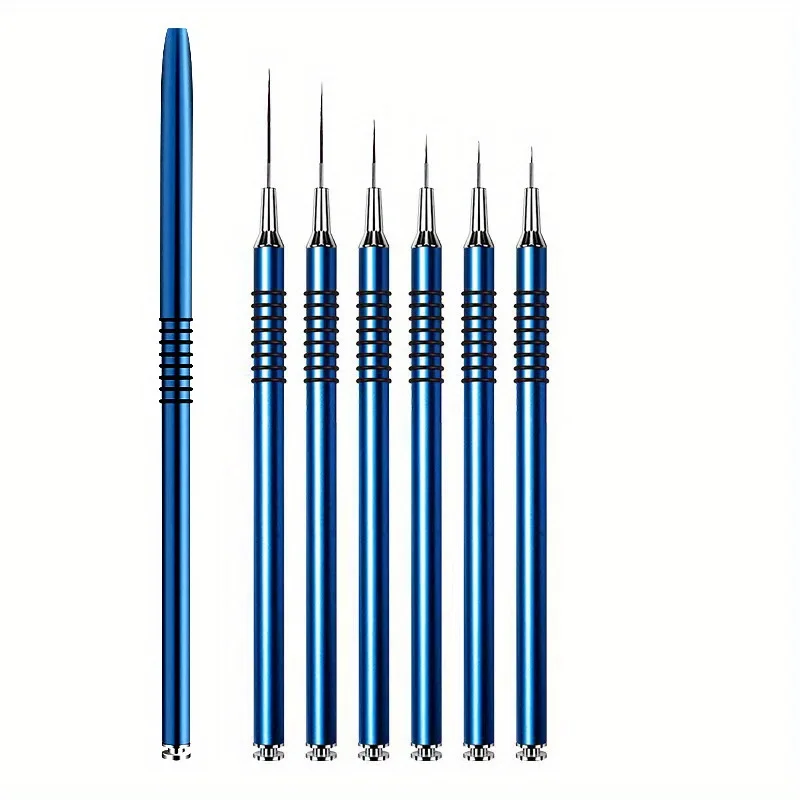 6 قطع من فرشاة تصميم فن الأظافر، خطوط طويلة رفيعة، قلم رسم منقط، طلاء جل بالأشعة فوق البنفسجية، فرش مقبض معدني