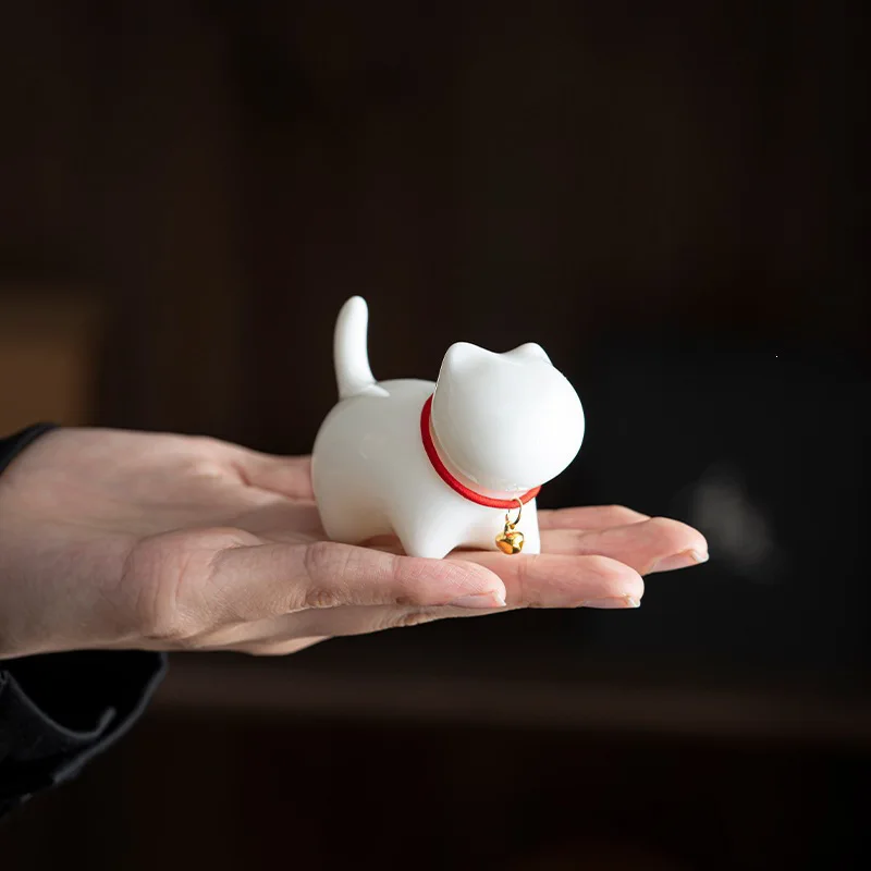

Lamb fat jade porcelain tea pet cute cat tea ceremony ornament