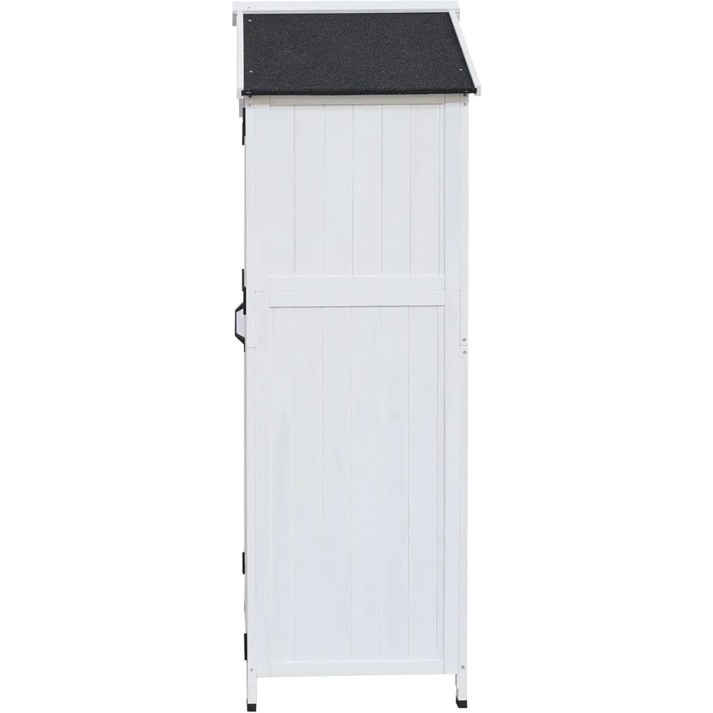 Szopa ogrodowa z drewna jodłowego o długości 67 cali z podwójnymi drzwiami, skośną dachem i 4 wewnętrznymi półkami.