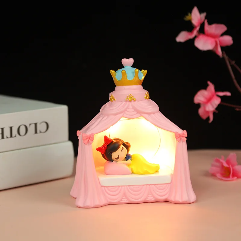 6 Kinds Disney Cartoon Night Light Anime Figures Sleeping Beauty Elsa Snow White Ariel Model Toys Christmas Gifts