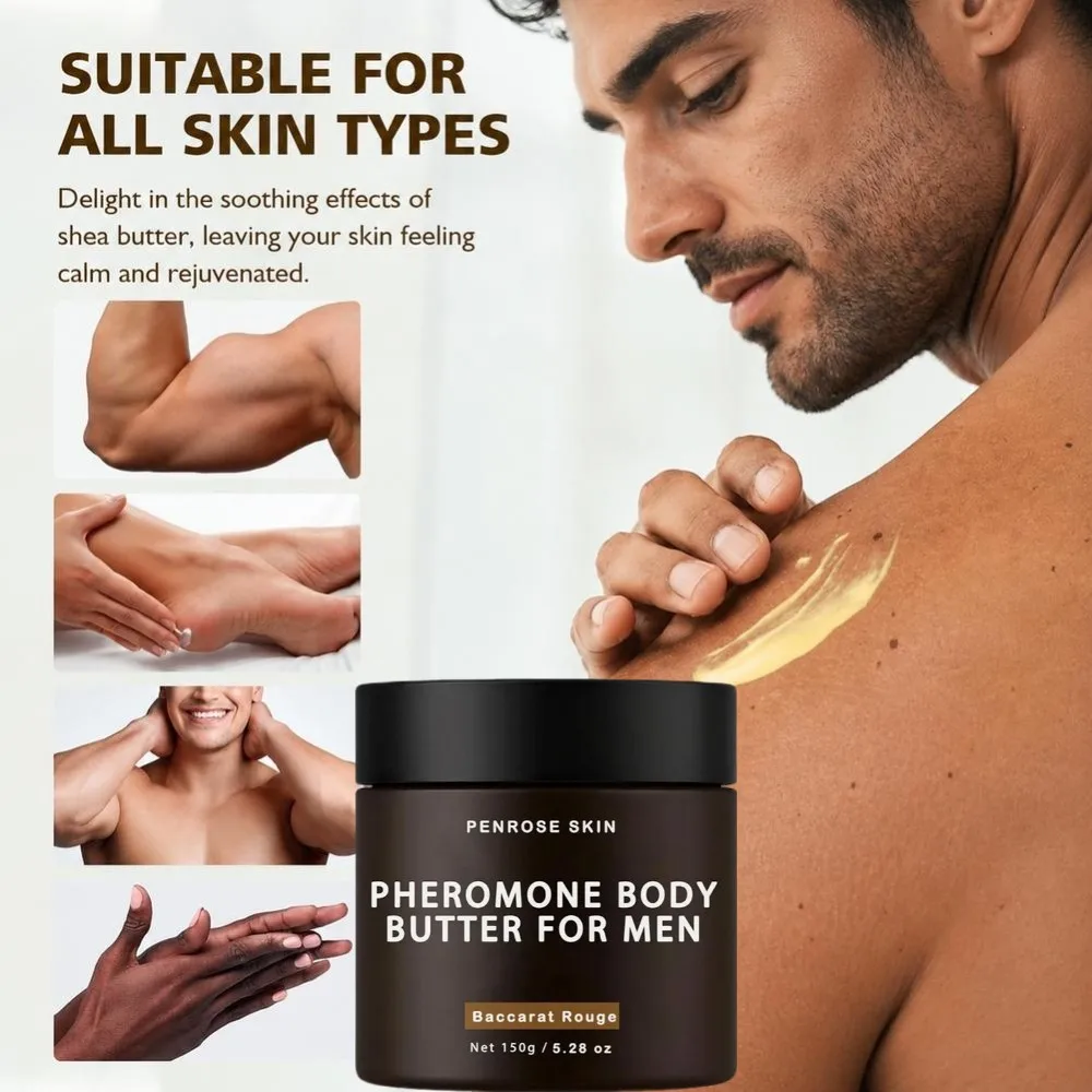 Men Pheromone Body Butter 150g, Baccarat Rouge Scent, Deep Moisturizing Nourishing Body Lotion for Daily Men Body Skin Care