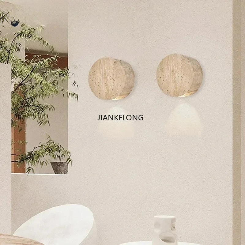 JKL Wabi-Sabi مصباح جداري أصفر من الحجر الطبيعي LED مصباح جداري لغرفة النوم بجانب السرير والممر ودرج المطعم #3