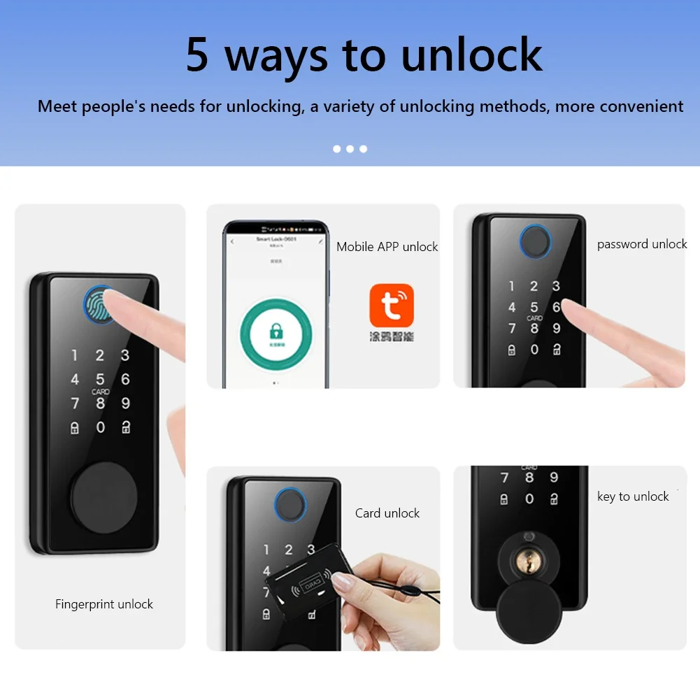 Smart Deadbolt Locks of Tuya Digital Tuya APP Smart Card Code Lock  Bluetooth Biometric Fingerprint Password keyless Entry Door