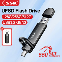 SSK Portable SSD 256G/1T/2T SSD USB Drive 550MB/S High-speed External Solid State Drive Type C USB 3.2 Dual Drive for Laptop Mac