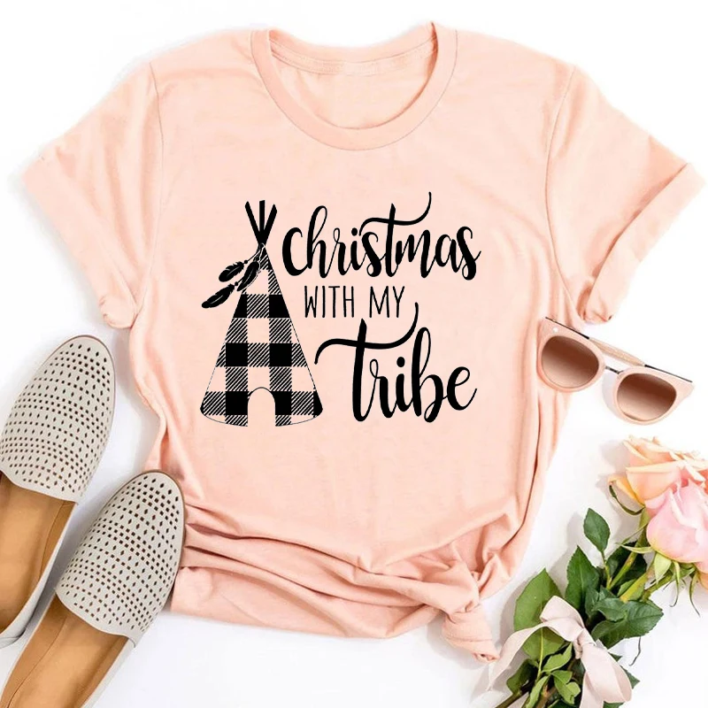 

Christmas with My Tribe Shirt Funny Family Tshirt Christmas Gifts for Women Christmas Vacation Women Clothes Aesthetic Xmas Tee