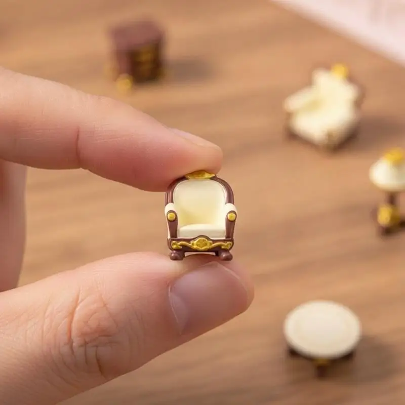Miniature Retro Dollhouse Furniture With Luxury Golden Details For DIY Kids Pretend Play Dollhouse Decor