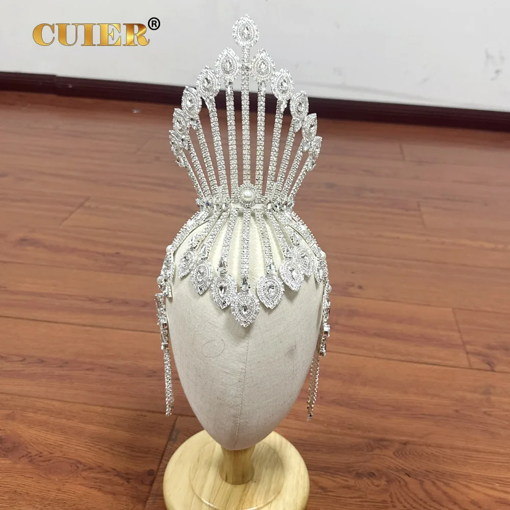 عصابة شعر رائعة بشراشيب على الوجهين من CUIER للنساء، غطاء رأس للفتيات لعرض ملكة السحب لمرحلة عرض الأزياء