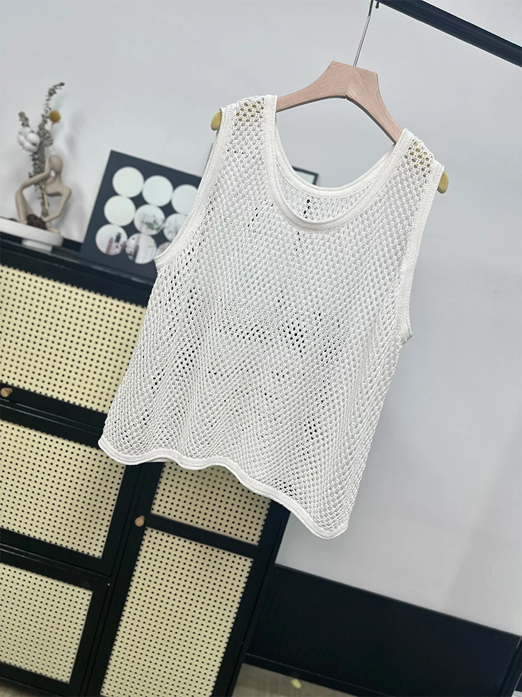 High Quality Summer Thin Cut Hollowed Out Linen Knitted Vest New Chinese Style Small Vest for Women's Outerwear Summer Top