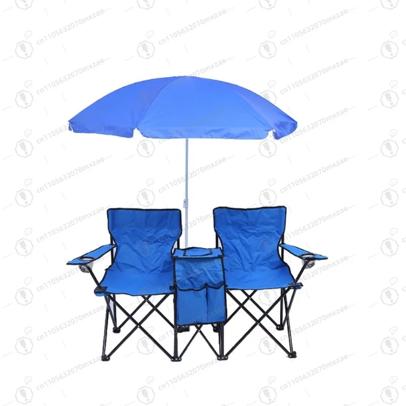 

Outdoor Leisure Beach Chair with Sunshade & Cooler Bag, Double Portable Folding Camping Chair