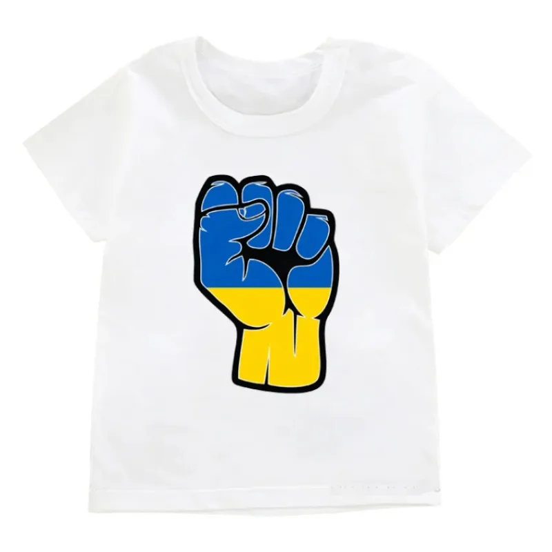 Fashion New Children  Ukrainian Flag National Emblem Print Kids Tshirt Girls Clothing Tops Tees Ukraine Heart Pattern Short