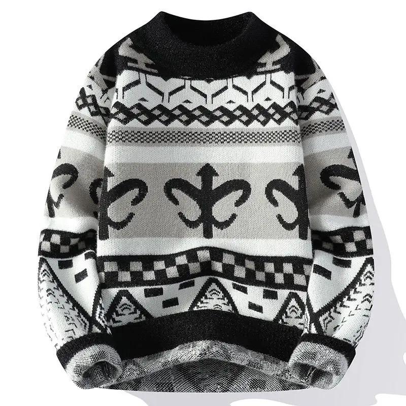 Mens Clothes Sweater Korean Version of Autumn and Winter New Semi High Neck Fashionable Knitted Sweater with Warm Base