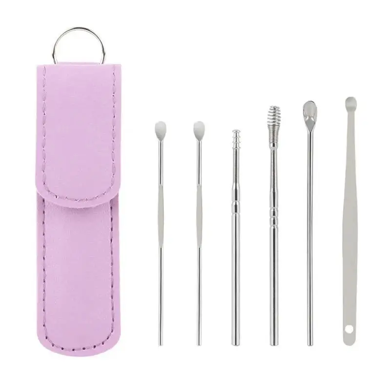 6Pcs/Set Stainless Steel Ear Cleaner Portable Ear Spoons Spiral Earwax Cleaning Removal Tools Reusable Earpick Beauty Accessory