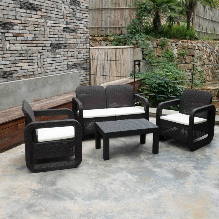 

Modern 4-Piece Iron Sofa Set for Outdoor Garden Patio Furniture with Coffee Table and Chairs