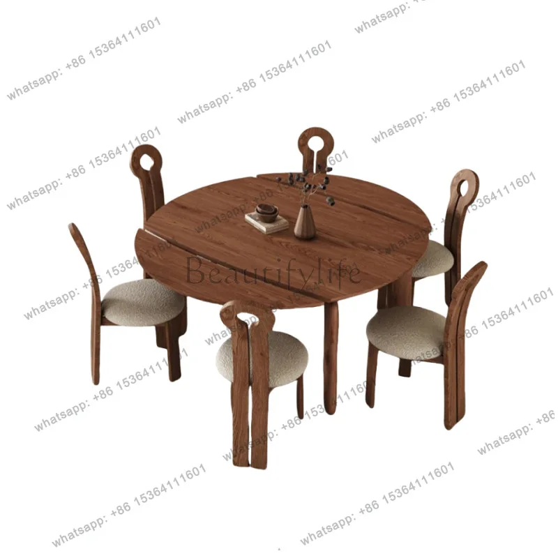 All solid wood elephant retractable dining table variable round household small apartment ash wood round folding dining table