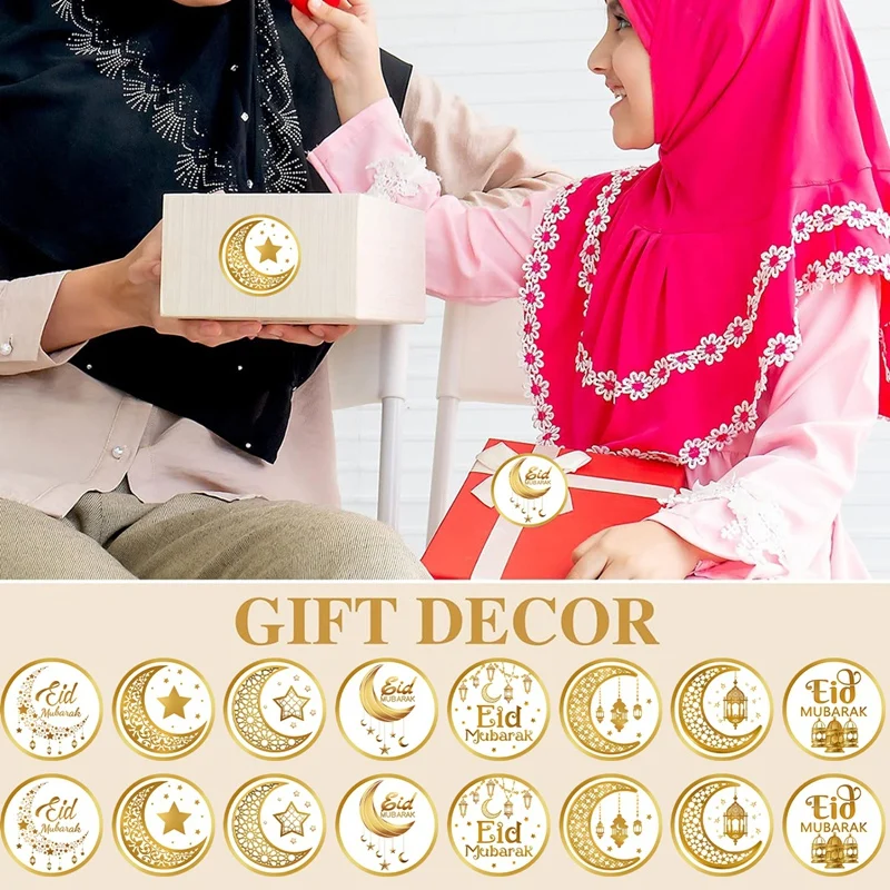 500pcs Eid Mubarak Stickers White Gold Labels for Home 2025 Ramadan Kareem Islam Muslim Party Eid Al Adha Gifts Ramadan Mubarak view 6
