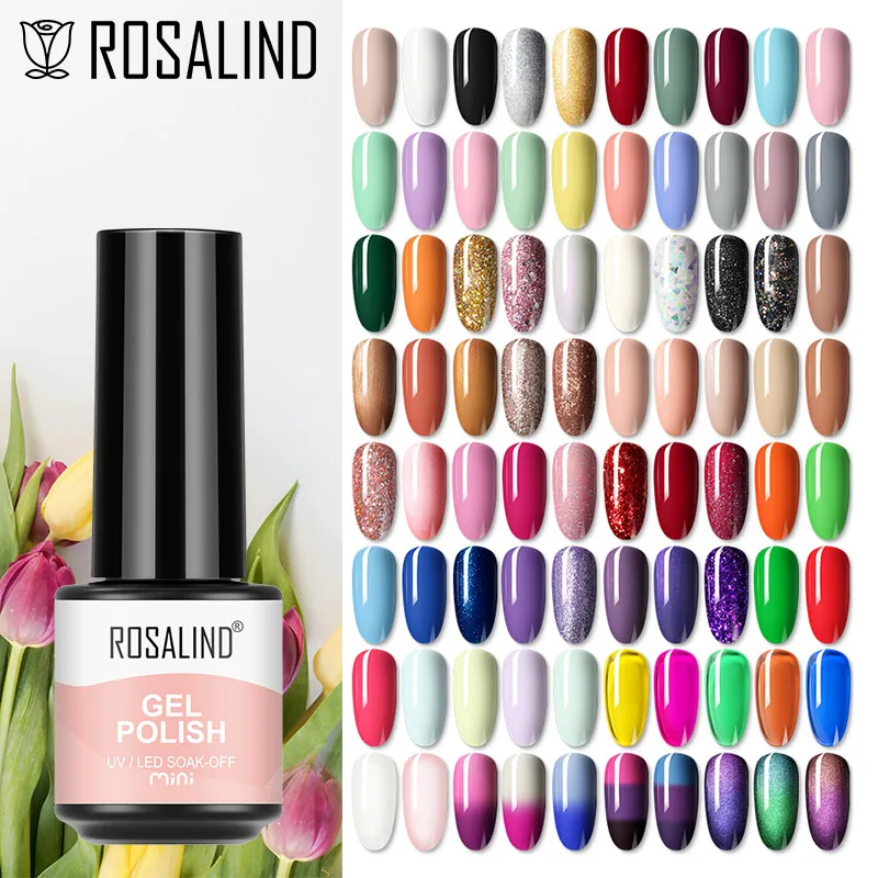 ROSALIND 80 Colors Gel Nail Polish UV Nail Art Design Semi Permanent Varnishes Base Top Coat Nail Gel Long Lasting Nail Gel