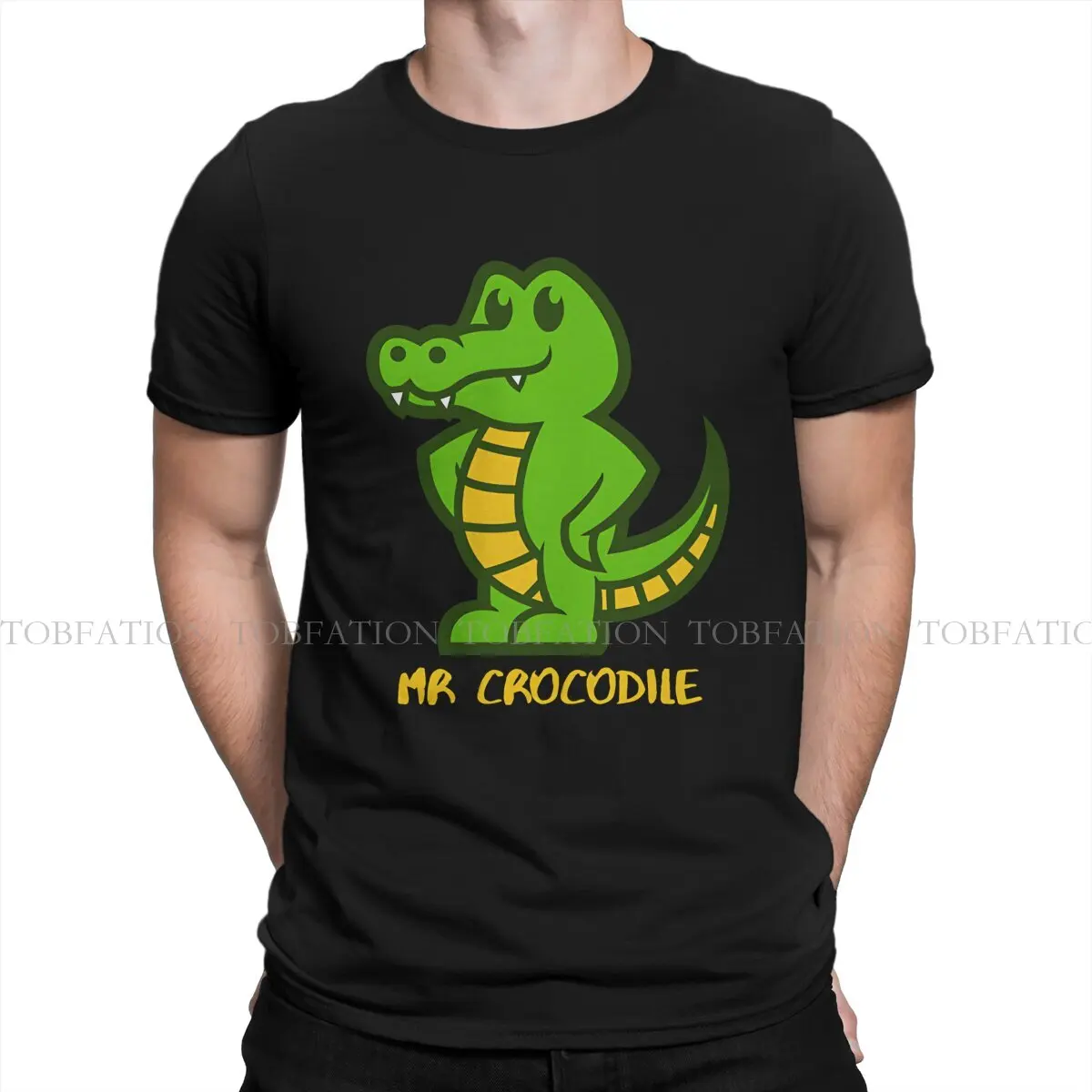 Green Yellow Mr. Crocodile O Neck TShirt Crocodile Wild Animal Fabric Classic T Shirt Man's