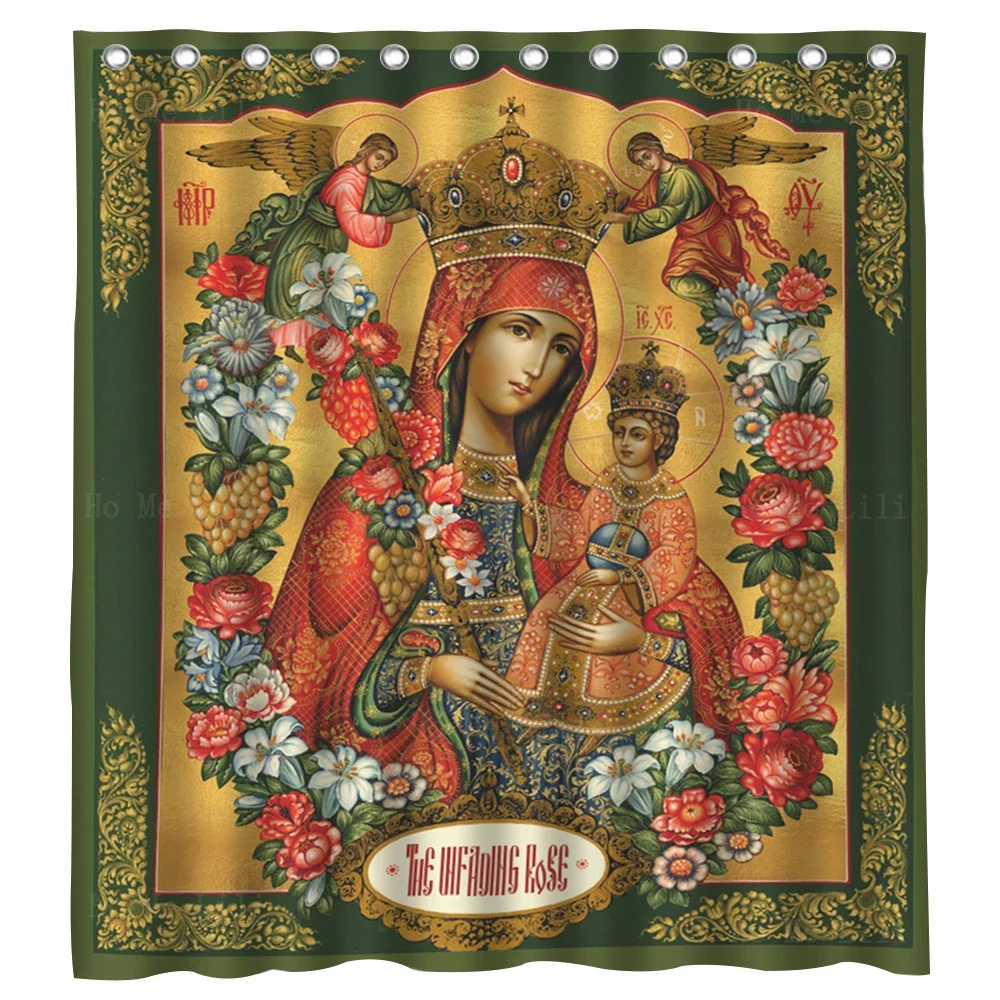 Virgin Mary Unfading Flowers Rose Mother Of God Religious Icon Shower Curtain With 12 Hooks By Ho Me Lili Bathroom Decor