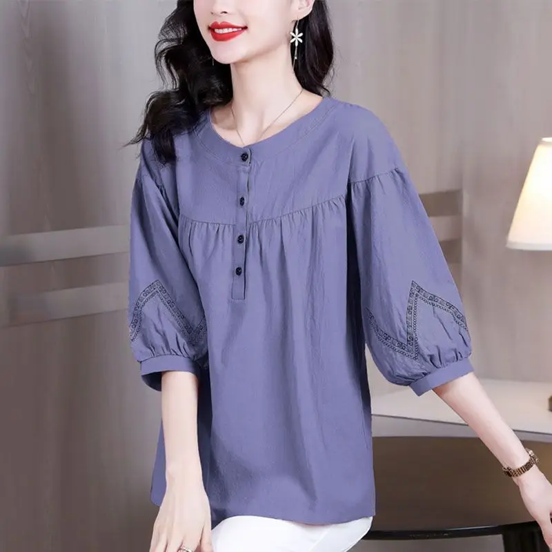 

Модная хлопковая льняная рубашка для мам, женская летняя новая летняя верхняя повседневная свободная рубашка, рубашка