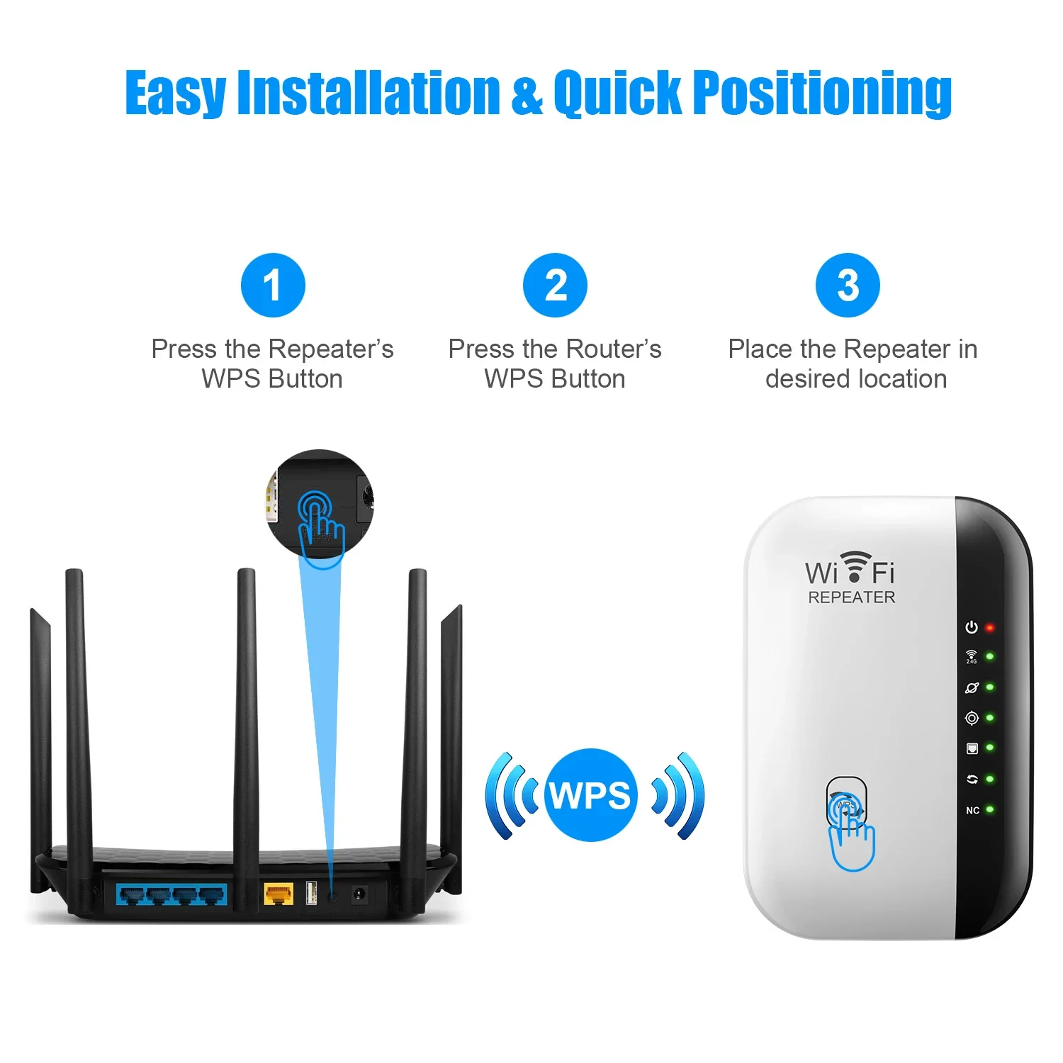 Penguat wi-fi Repeater 300Mbps nirkabel, Router penguat wi-fi 802.11N WPS jarak jauh 7 Status lampu pengulang WiFi untuk PC