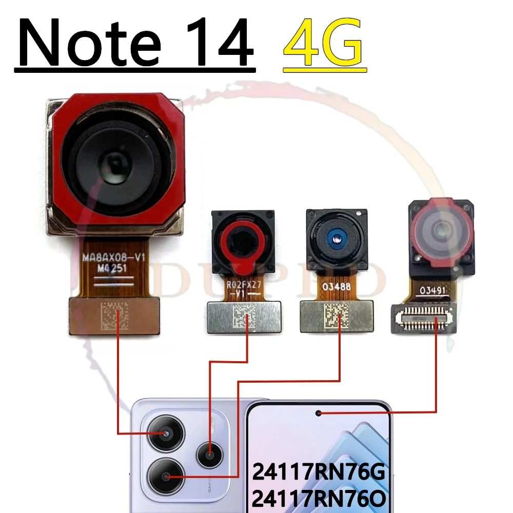 Back Facing Main Camera For Xiaomi Redmi Note 14 Note14 4G 5G Wide Front Samll Rear Camera Moduel Flex Cable Parts
