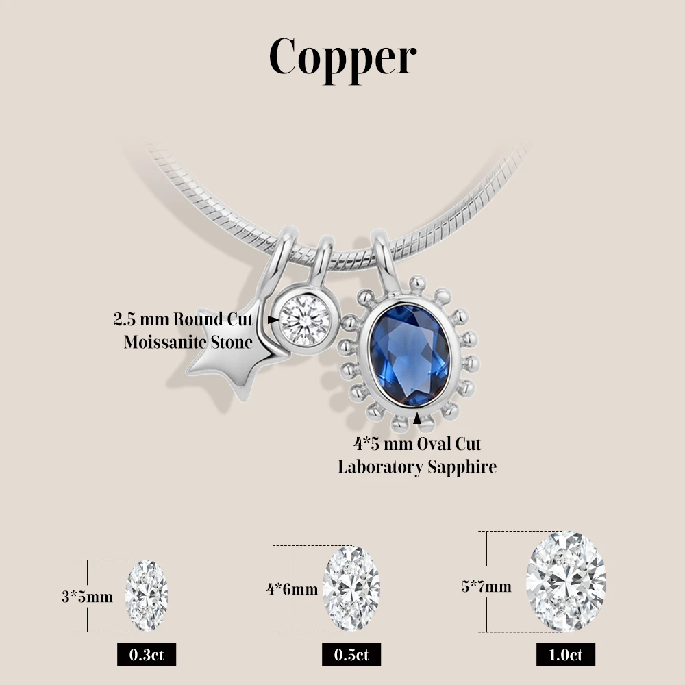 MINTYBOX Lab Sapphire Necklaces Copper Materials Star & Oval Cut Moissanite Pendant Trendy Party Jewelry Holiday Gifts for Women
