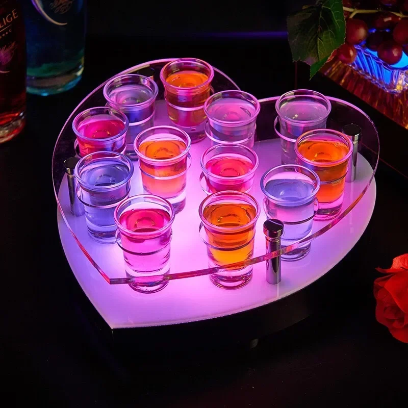 LED Rechargeable Light Up  Heart shaped Cocktail Glass Cup holder Glowing Glasses Rack For Bar NightClub Party Decor