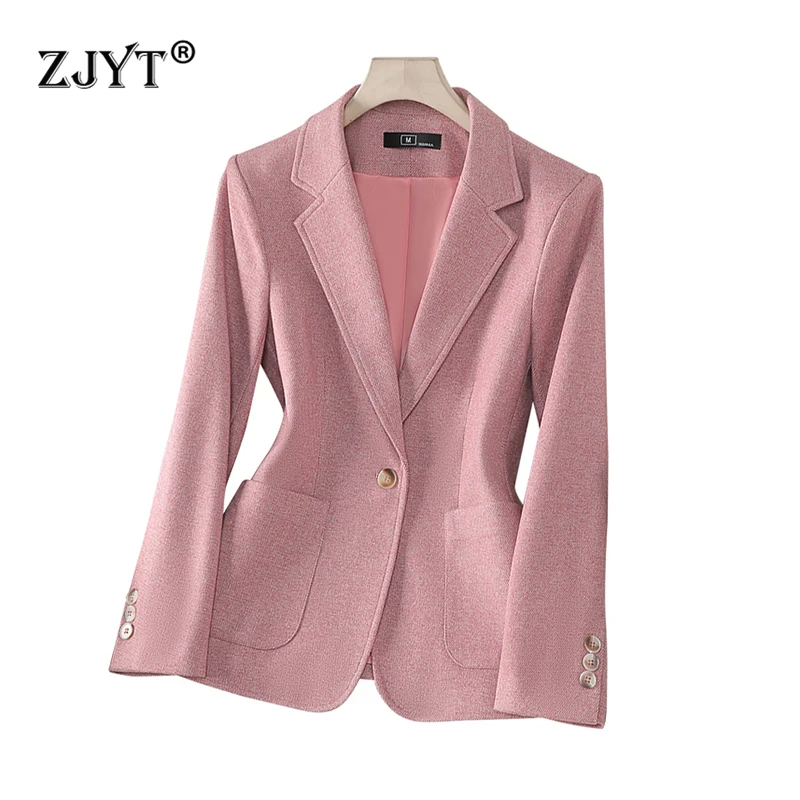 

ZJYT Autumn Winter Woolen Blazers Women 2024 Elegant One Button Jackets Coats Feminino Plus Size Outerwears Pink Veste Femme