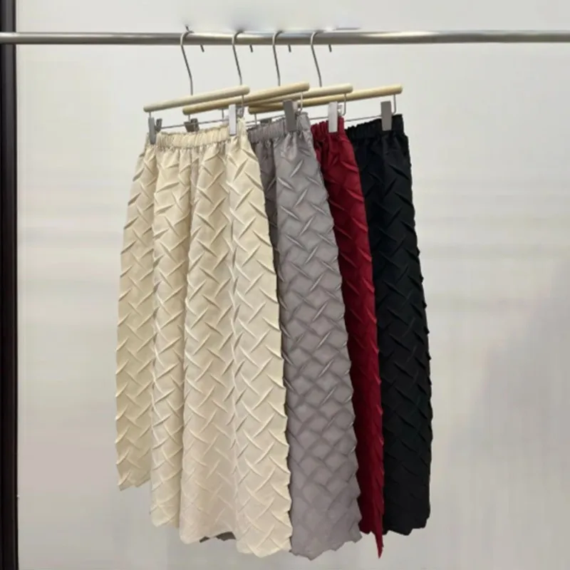 Miyake Pleated Spring and Autumn New 2025 Women's Versatile Elastic Waist Pleated Fashion Nine-minute Wide-legged Trousers