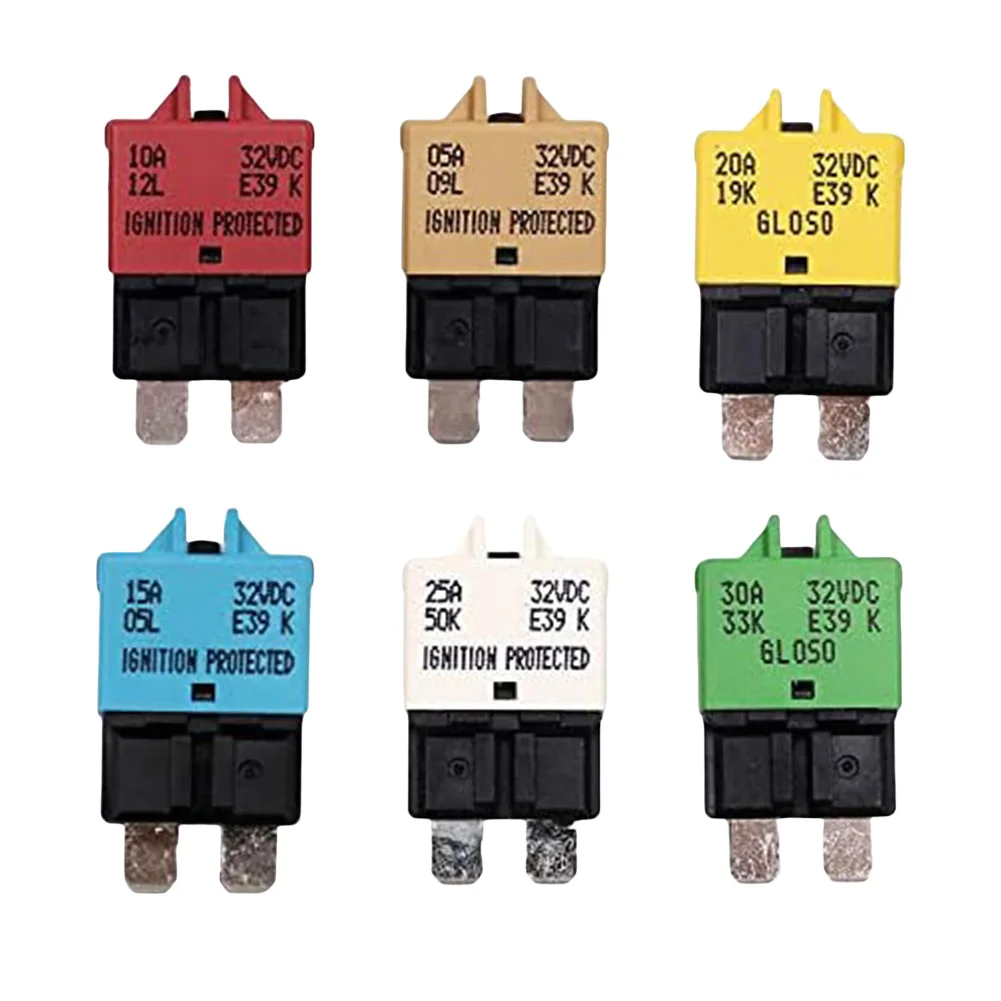6 pcs Manual for reset Fuse Circuit Breaker for blades with Mixed Amperage 5A to 30A for Marine for rv Truck Boat and Car Use