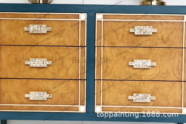 Armoire de luxe légère à six coffres, coque, meubles entièrement en bois massif, armoire latérale post-moderne