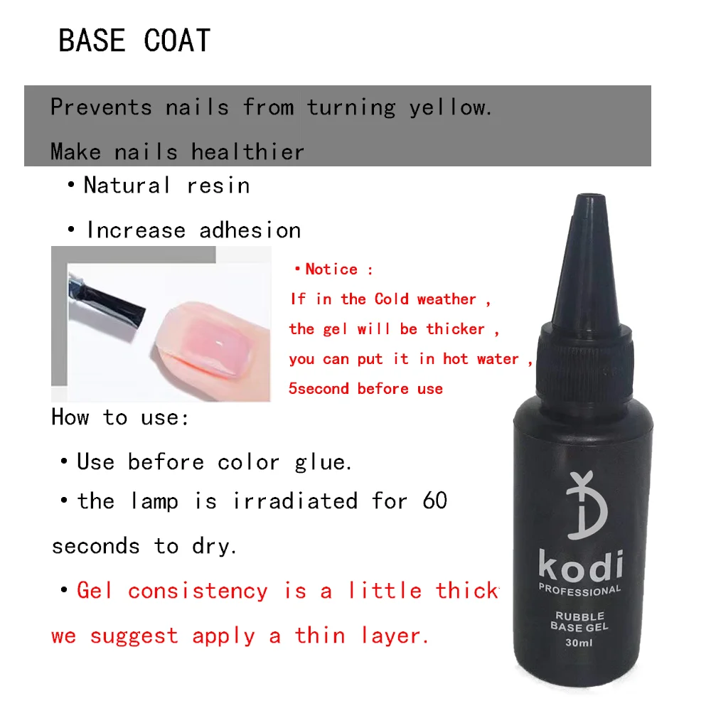 YD KODI PROFESSIONAL Rubber Base Top Gel Nail Polish 30MLThick No sticky Matte Top Manicure UV Led Varnish Hybrid Nails Art