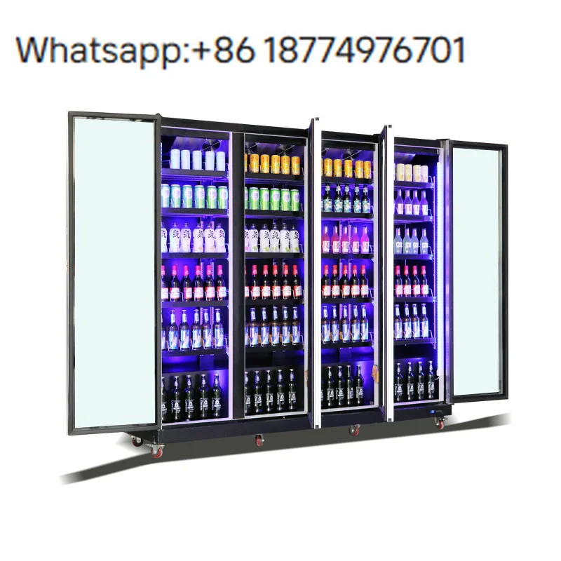

4-door Beverage Display Refrigerator, Digital Thermostat, air Cooling, 3-color Led Light, Temp 2~8°C, for bar and Restaurant