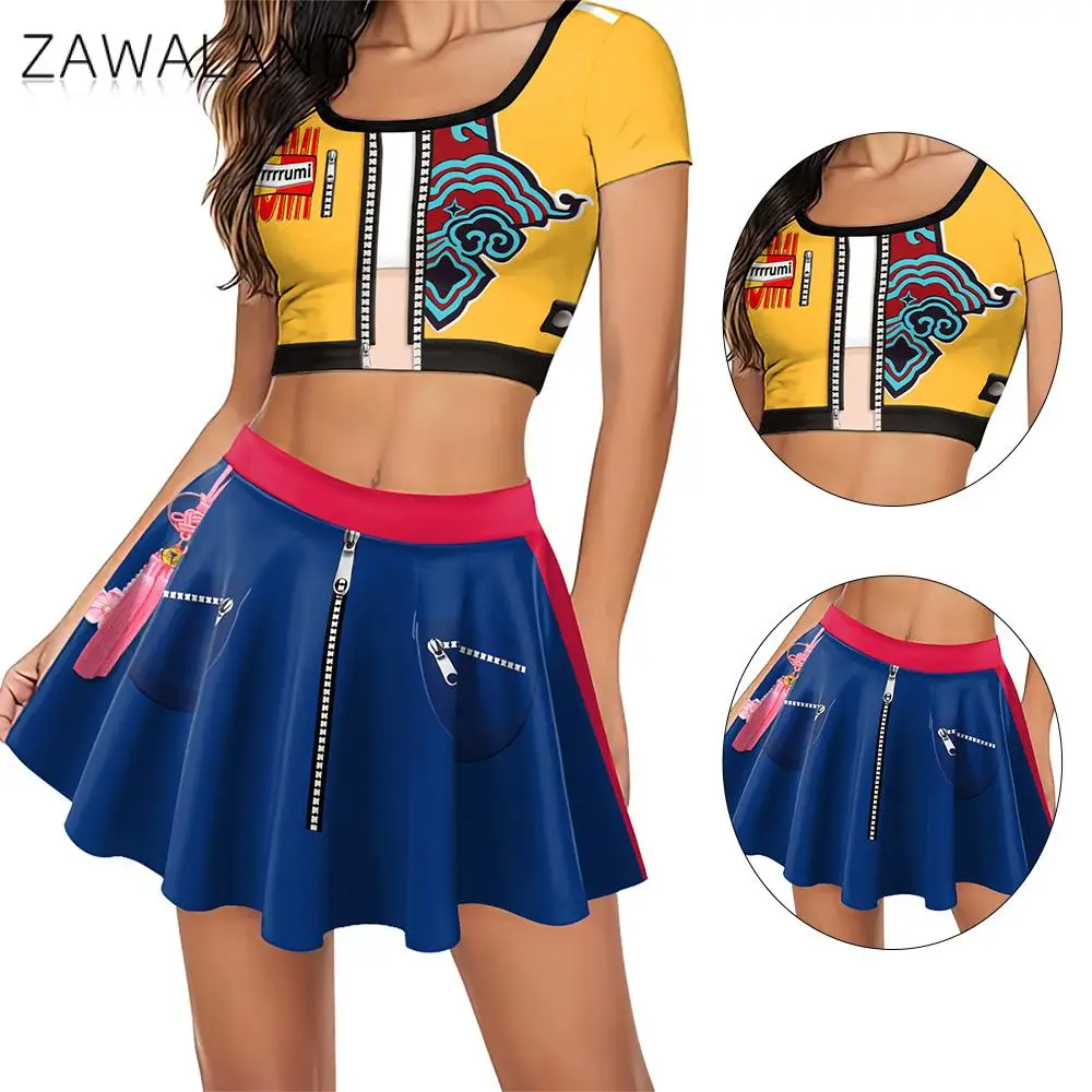 

Kpop Demon Hunters Idol Costume for Women Halloween Anime Print Crop Top Skirt Set Summer Mira Zoey Rumi Performance Outfit