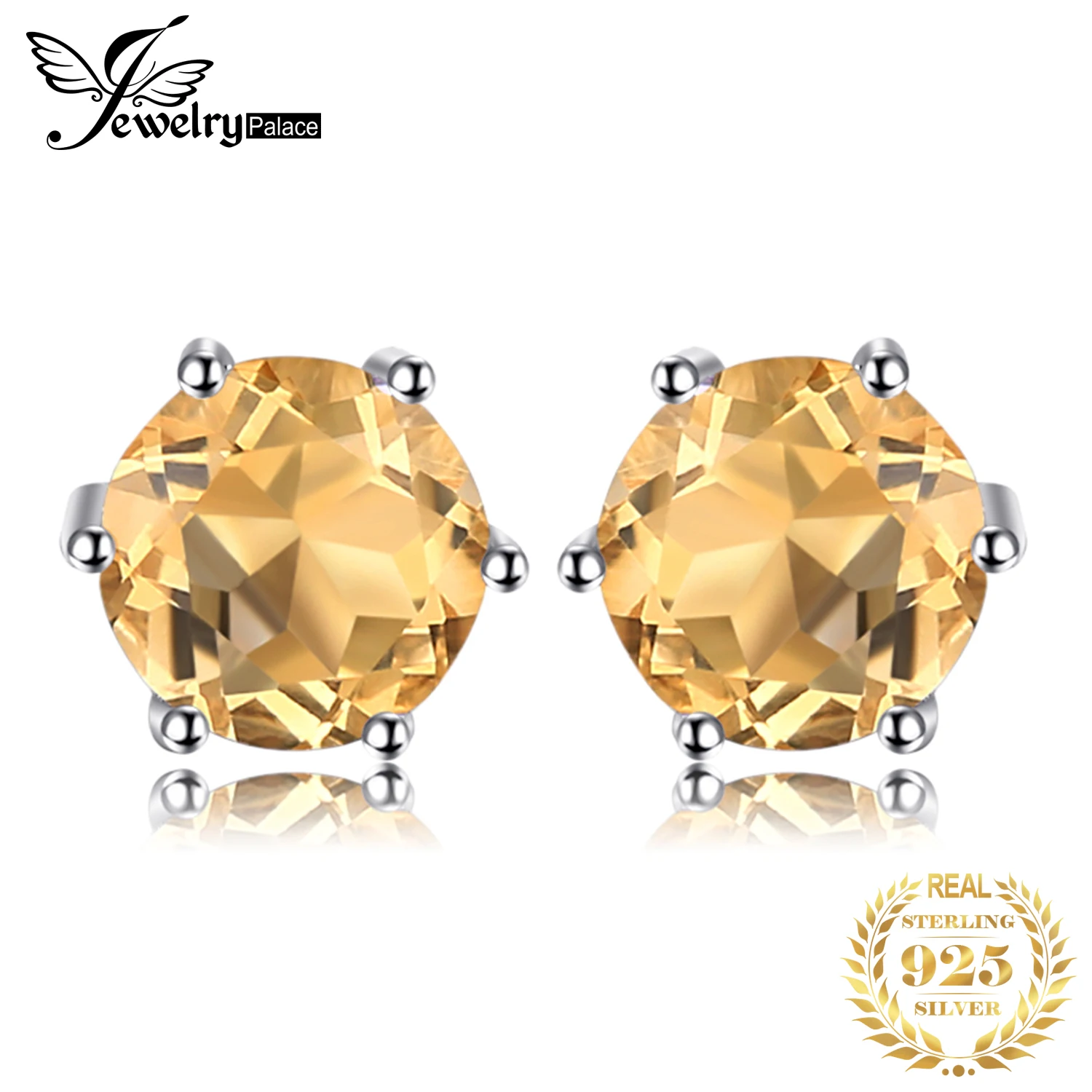 JewelryPalace Round Natural Yellow Citrine 925 Sterling Silver Stud Earrings for Women Statement Fashion Gemstone Jewelry Gift