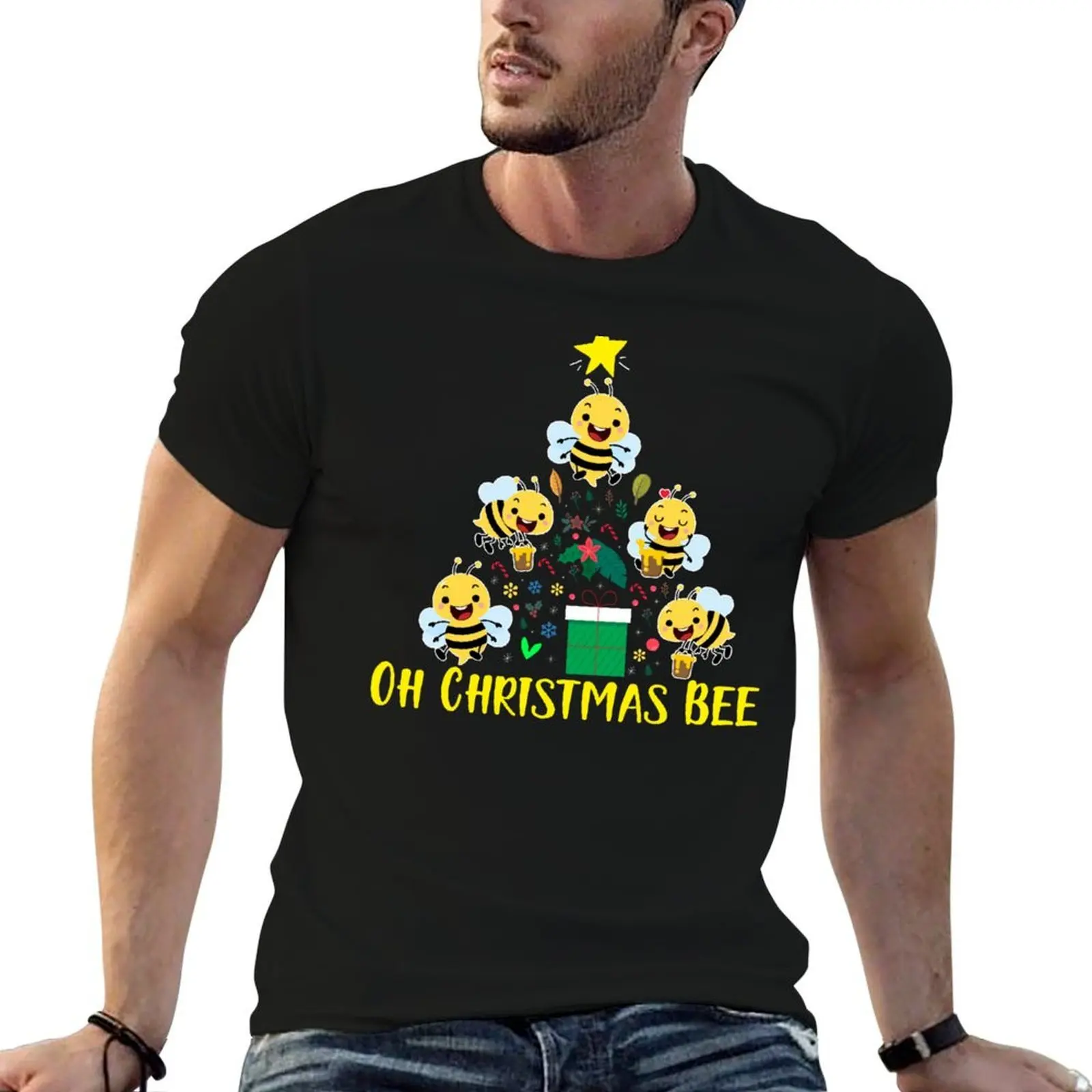 

Oh Christmas Bee Christmas Tree T-Shirt funny t shirts cotton t shirts for man pack cotton T-Shirt