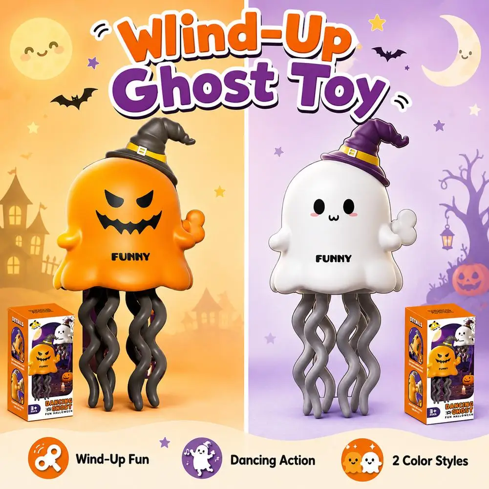 Cute Wind Up Dancing Ghost Toy Cartoon Clockwork Wiggling Toy Halloween Party Favor Christmas Gift For Boy Girl