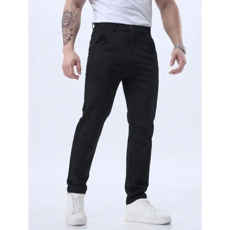 

Men's Casual Pants Pure Color Button Design Straight Leg High Waist Neutral Sle Comfortable Fit Faionable Casual Trousers