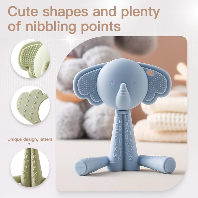 Silicone Teething Toy para bebê recém-nascido, Sem BPA, Cartoon Elefante, Gum Protection Toy, Anti-Eating, Mão Grinding Stick, Presente