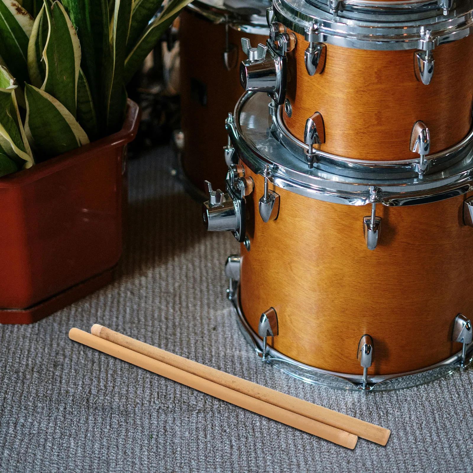 Bamboo Drumsticks 1 Pair Anti Slip Textured Solid Wood Sticks for Snare Marching Folk Percussion