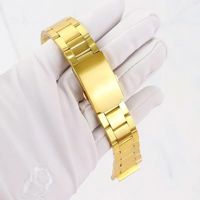 Golden steel strap suitable for 1200 men's and women's watches, stainless steel double snap buckle, arc head, stainless steel me