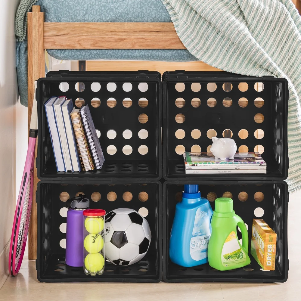 Versatile Plastic File Crate Storage Bin Letter Legal Files with Carry Handles Modular Stacking Organizer Office Home Garage