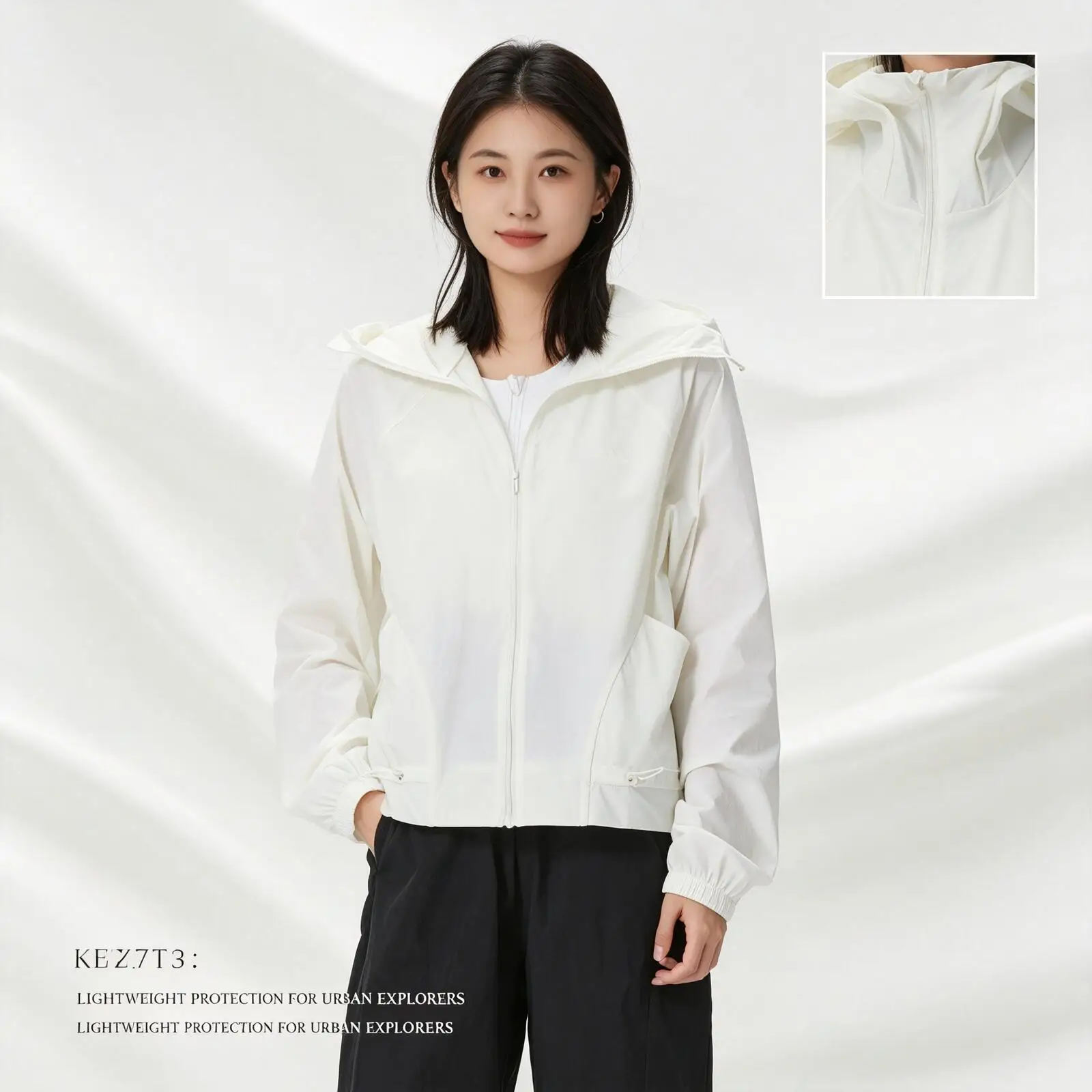 Adidas Women Woven Hooded Jacket  Loose Windproof Lightweight Zip Up Outdoor Casual Sport Coat Cream White KH2713