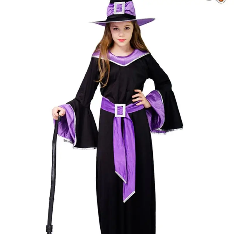 

loween Children's Witch Role Play Purple Girl's Par Costume Kids' Witch Outfit Stage Performance Traditional Chinese Cos...