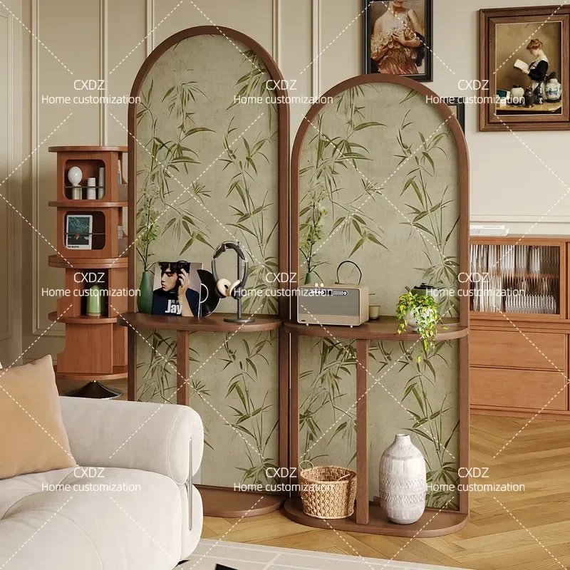 French Retro Solid Wood Screen Partition Movable Room Divider for Entrance Living Room Decorative Barrier Home Furniture