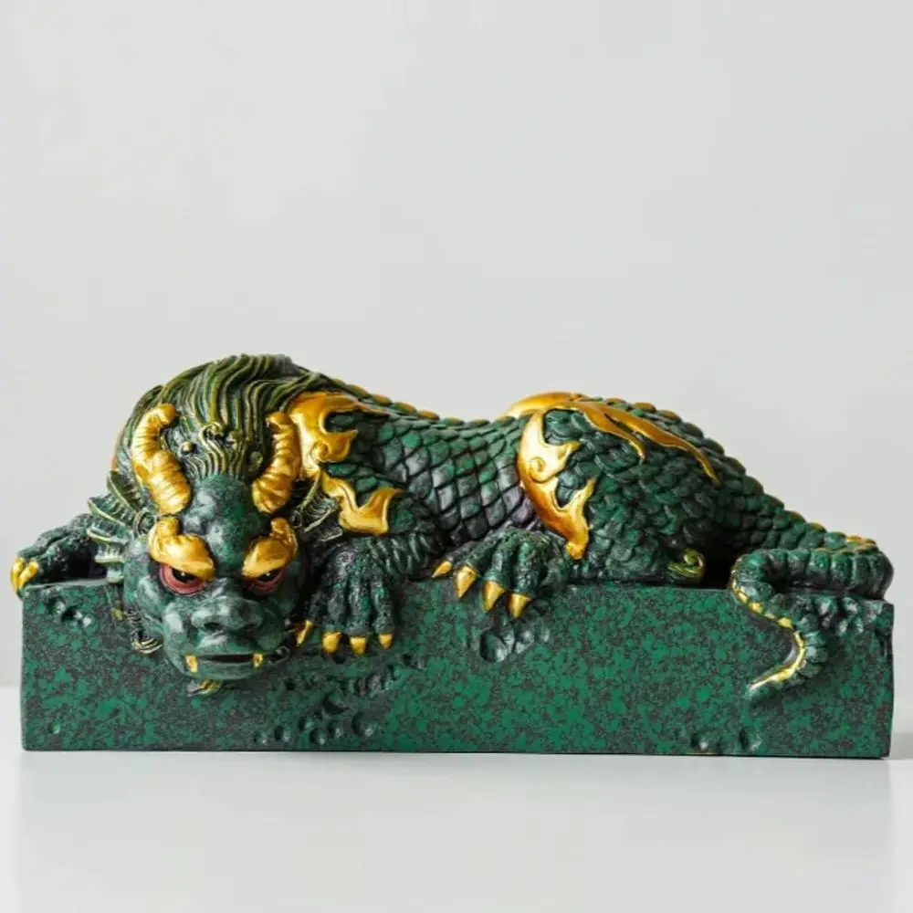 

Beast Green Sandstone Tea Pet Qilin, 18.5cm 7.4in, Tea Decoration Sculpture